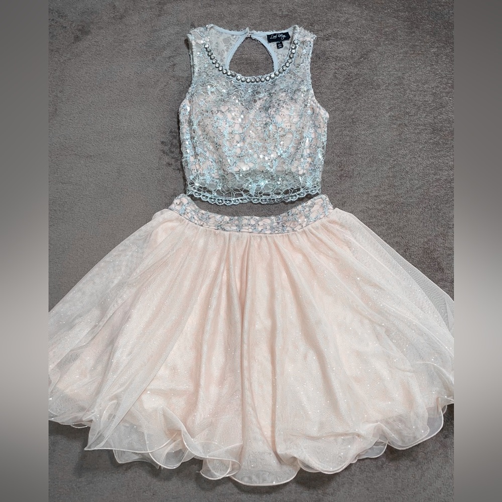 Love Reigns Baby Pink & Silver Two Piece Sequins Crop Chiffon Style Bottom